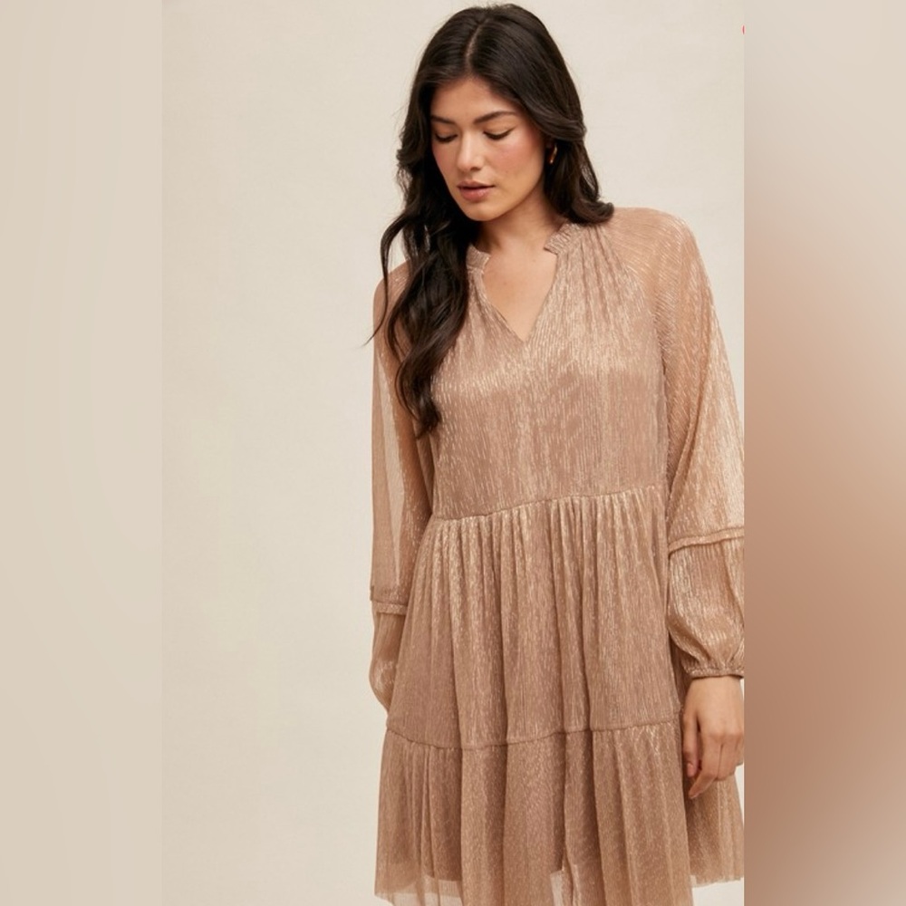 New Hem & Thread Ruffle Neck Metallic Dress - Picture 3 of 6